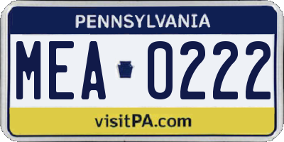 PA license plate MEA0222