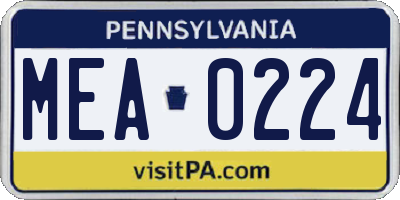 PA license plate MEA0224