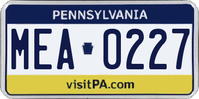 PA license plate MEA0227