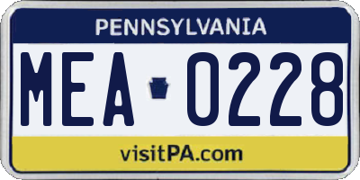 PA license plate MEA0228
