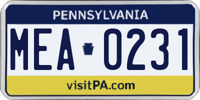 PA license plate MEA0231