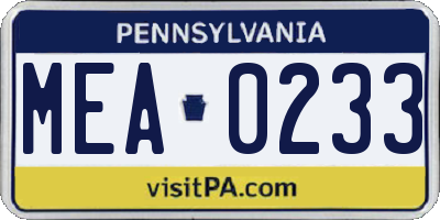 PA license plate MEA0233