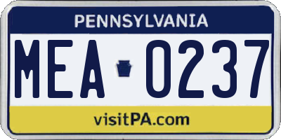 PA license plate MEA0237