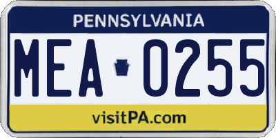 PA license plate MEA0255