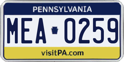PA license plate MEA0259