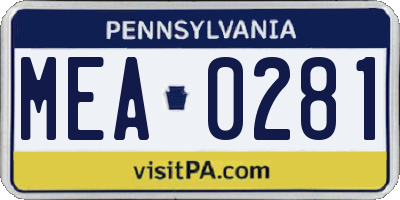PA license plate MEA0281