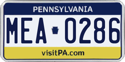 PA license plate MEA0286