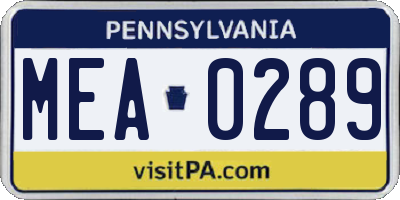 PA license plate MEA0289