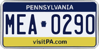 PA license plate MEA0290