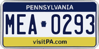 PA license plate MEA0293