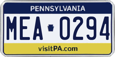 PA license plate MEA0294