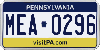 PA license plate MEA0296