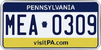PA license plate MEA0309