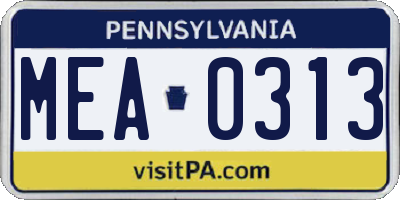 PA license plate MEA0313