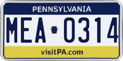 PA license plate MEA0314