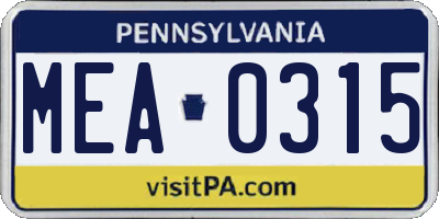 PA license plate MEA0315