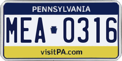 PA license plate MEA0316