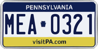 PA license plate MEA0321