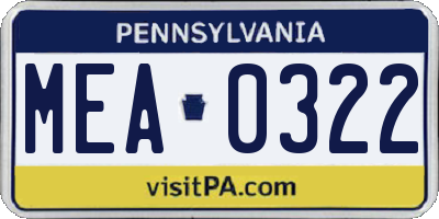 PA license plate MEA0322
