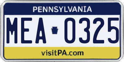 PA license plate MEA0325