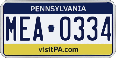 PA license plate MEA0334