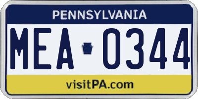 PA license plate MEA0344