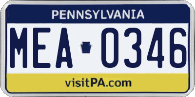 PA license plate MEA0346