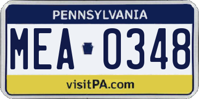 PA license plate MEA0348
