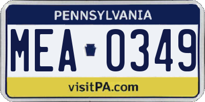 PA license plate MEA0349