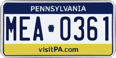 PA license plate MEA0361