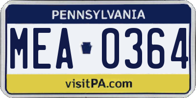 PA license plate MEA0364