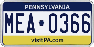 PA license plate MEA0366