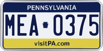 PA license plate MEA0375