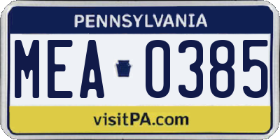 PA license plate MEA0385