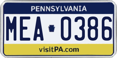 PA license plate MEA0386