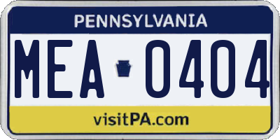 PA license plate MEA0404