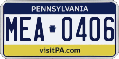 PA license plate MEA0406