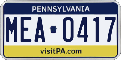 PA license plate MEA0417