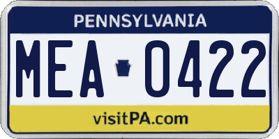 PA license plate MEA0422