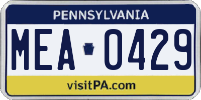 PA license plate MEA0429