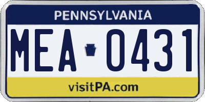 PA license plate MEA0431