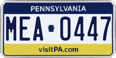 PA license plate MEA0447