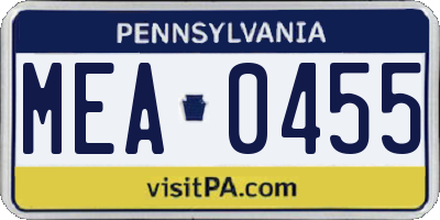 PA license plate MEA0455