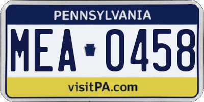 PA license plate MEA0458