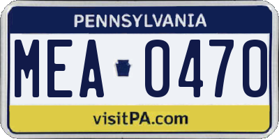 PA license plate MEA0470