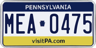 PA license plate MEA0475