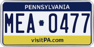 PA license plate MEA0477