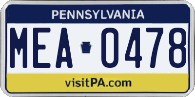 PA license plate MEA0478