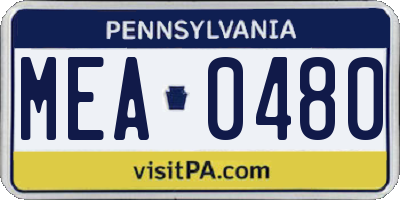 PA license plate MEA0480