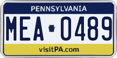 PA license plate MEA0489